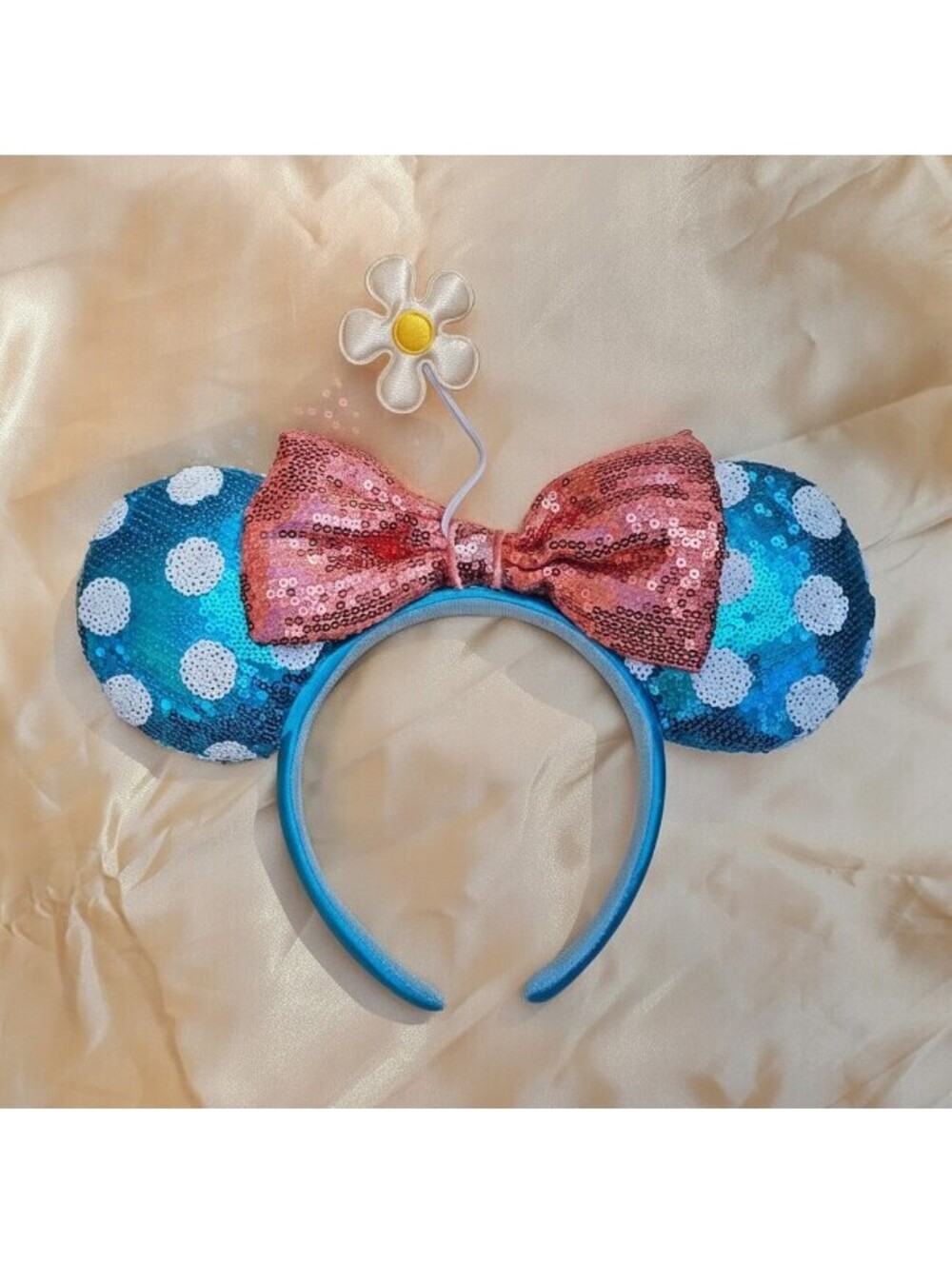 Blue Sequin Minnie Ears Daisy polka dot headband